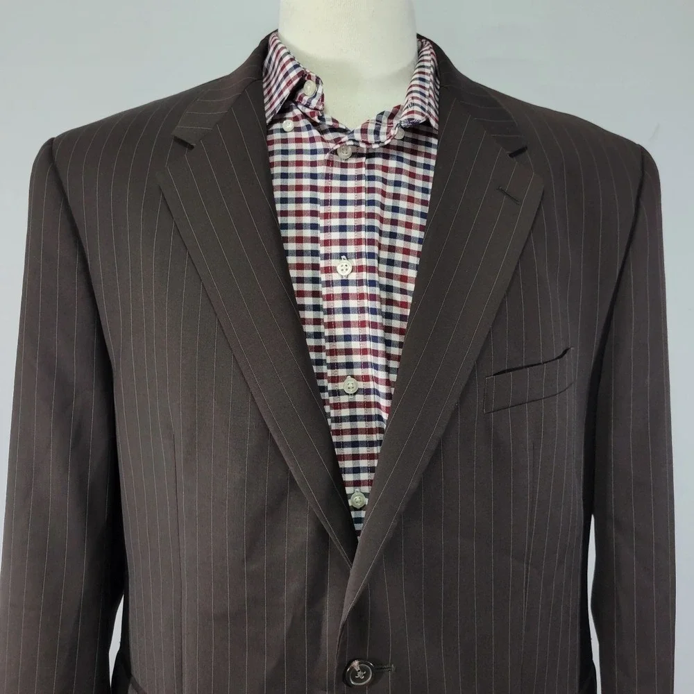 Chaps Men's Sport Coat Blazer Two Button Brown Pinstriped Wool Size‎ 46R